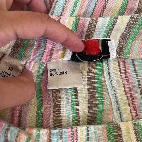 Women’s Talbots Petites striped multi-color 100% linen cropped wide leg pants 10 - Picture 4 of 4